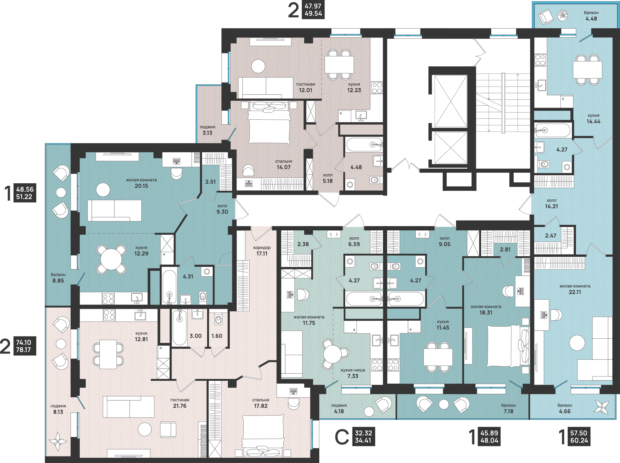 1-км квартира 51.22 м², 6/13 этаж в ЖК Мегаполис от застройщика СМК